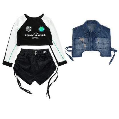 Teens Hiphop Cropped T-Shirt Jeans Streetwear Set