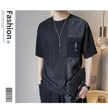 Stylish Round Neck T-Shirt Patchwork Design