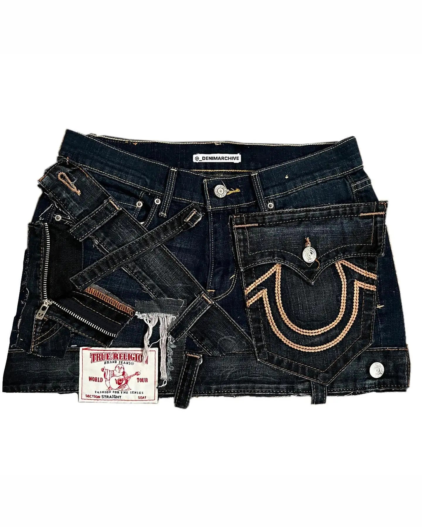 High Waisted Retro Patchwork Zipper Denim Skirt