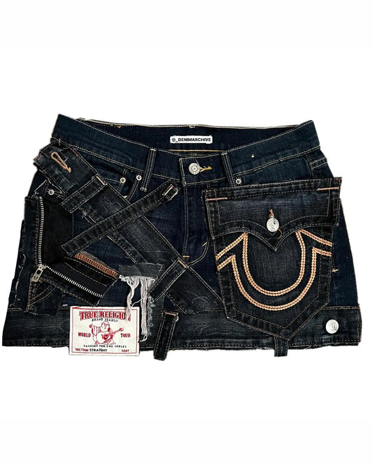 High Waisted Retro Patchwork Zipper Denim Skirt