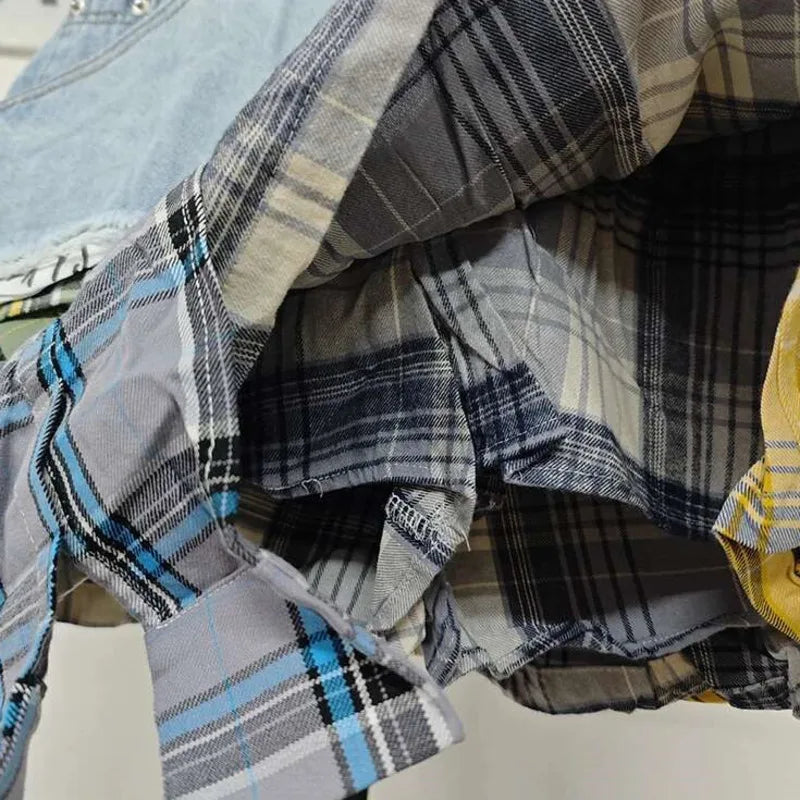 American Retro Streetwear Plaid Patchwork Skirt
