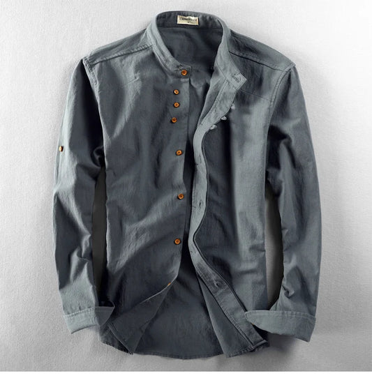 Japanese Linen Cotton Stand Collar Shirt