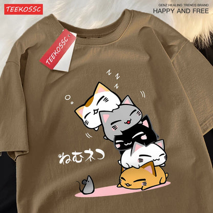Summer Loose Fit Stacked Cats Top