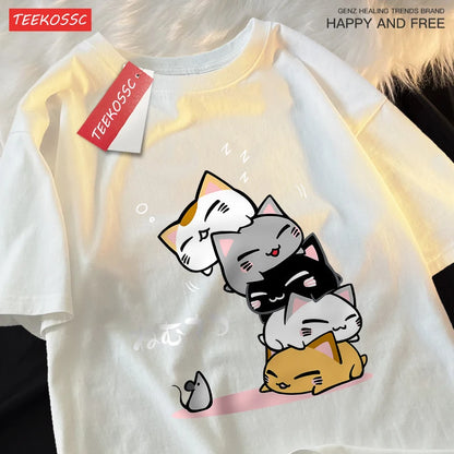 Summer Loose Fit Stacked Cats Top