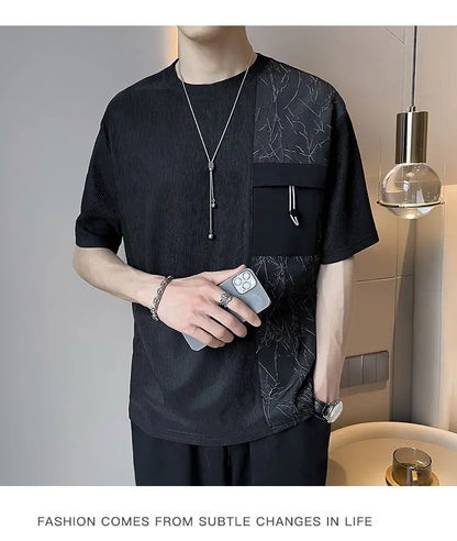 Stylish Round Neck T-Shirt Patchwork Design