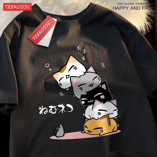 Summer Loose Fit Stacked Cats Top