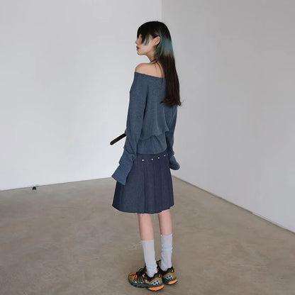 Vintage Streetwear Grunge Skew Collar Tops