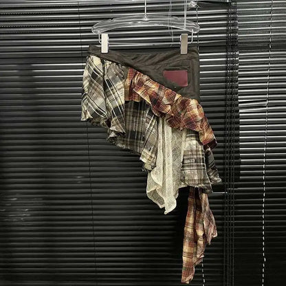 Fashion Patchwork Plaid High Waist Skirts