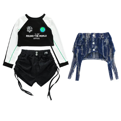 Teens Hiphop Cropped T-Shirt Jeans Streetwear Set