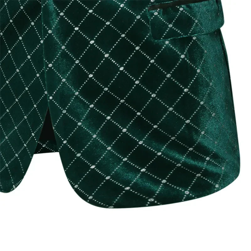 Men’s Luxury Gold Velvet Plaid Blazer