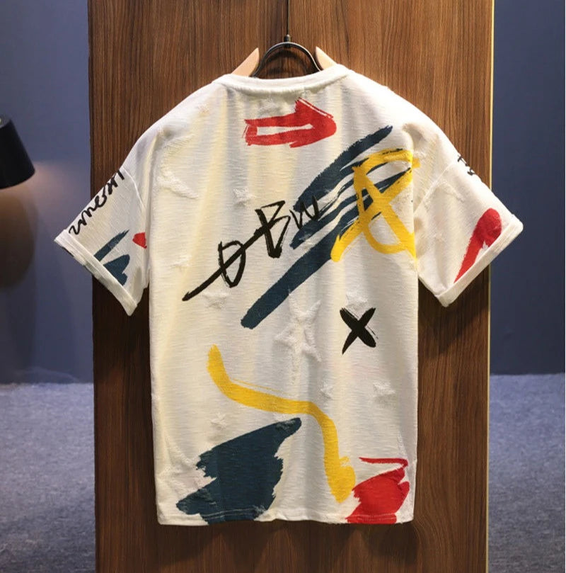 Graffiti Men's 100℅ Cotton T-Shirt Break Hole Tops
