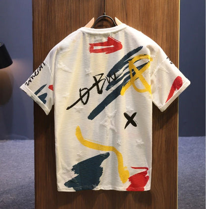 Graffiti Men's 100℅ Cotton T-Shirt Break Hole Tops