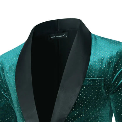 Men’s Luxury Gold Velvet Plaid Blazer