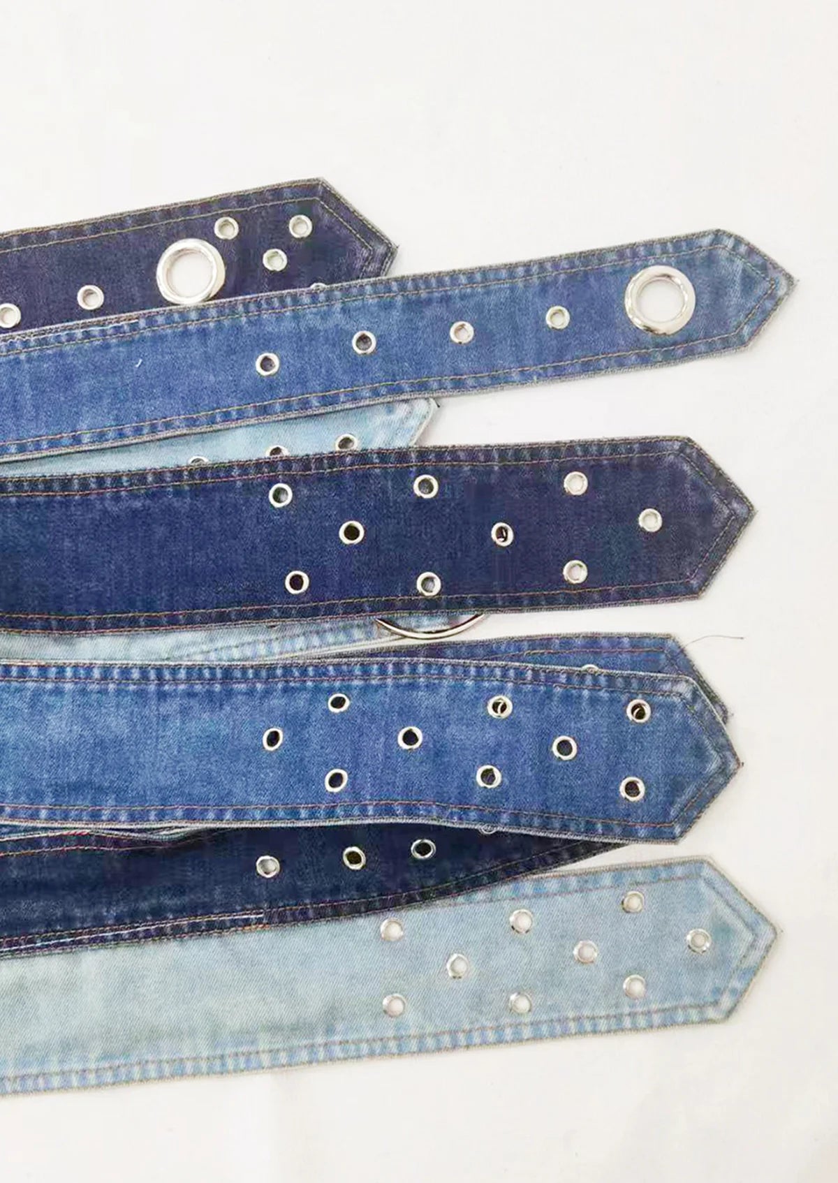 Fashion Denim Skirt Belt Waist Washed Metal Hole