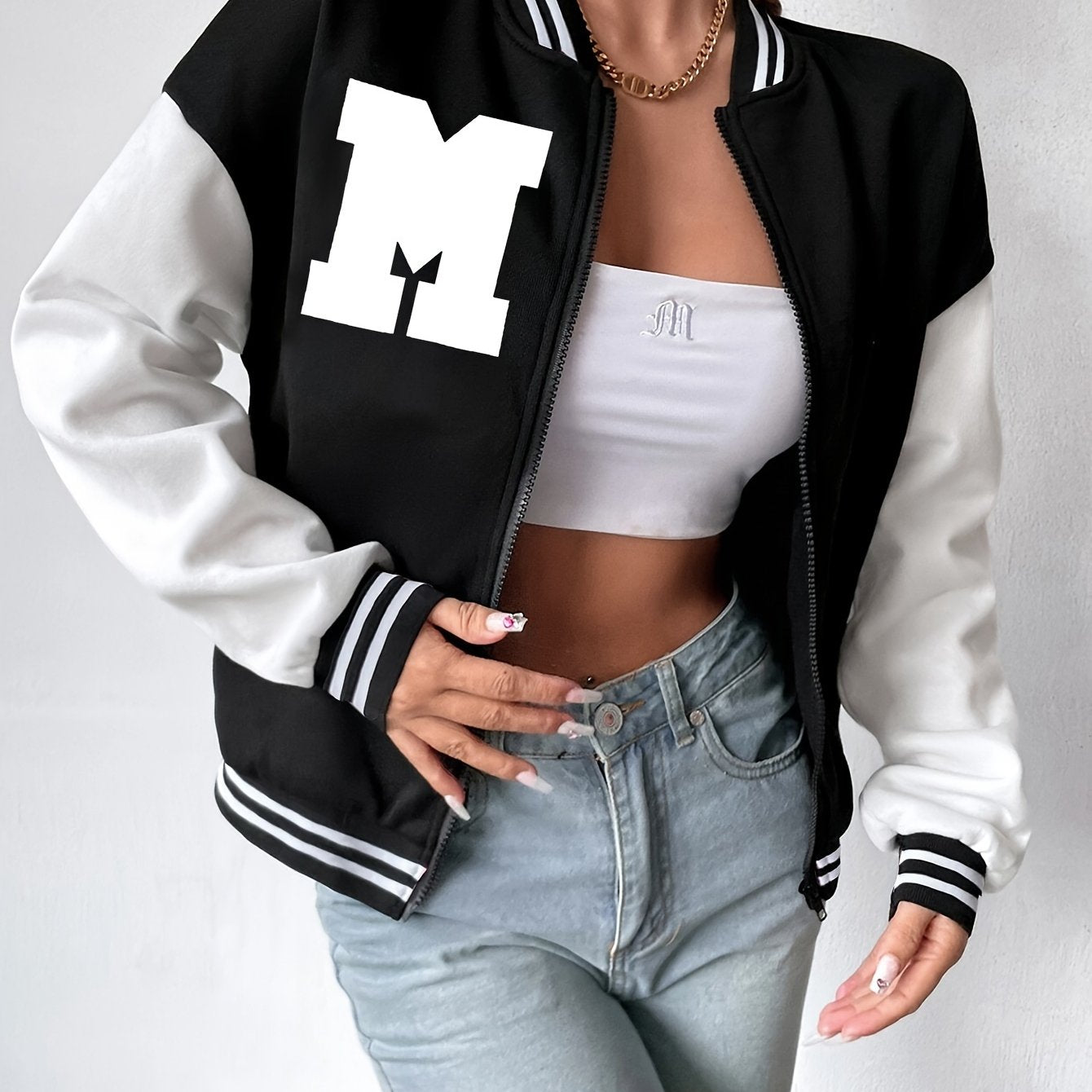 Letter Print Zipper Jacket