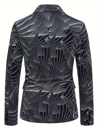 Geometric Wave Printed Blazer Fashion