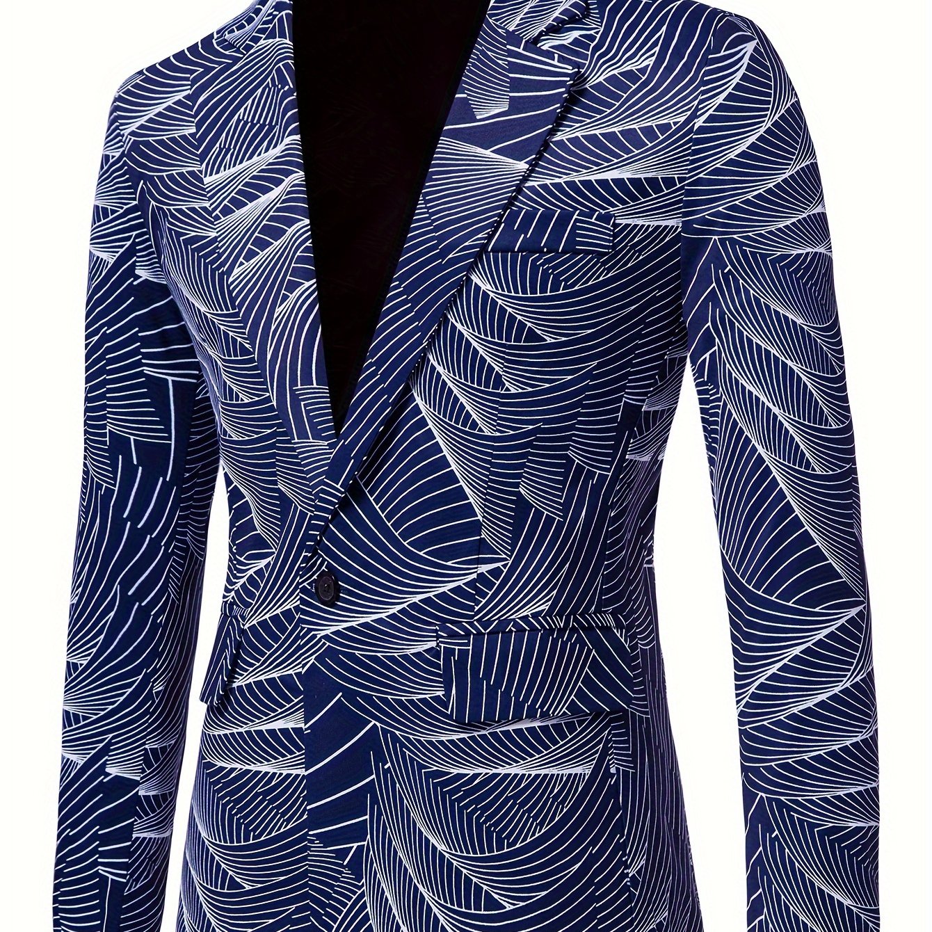 Geometric Wave Printed Blazer Fashion