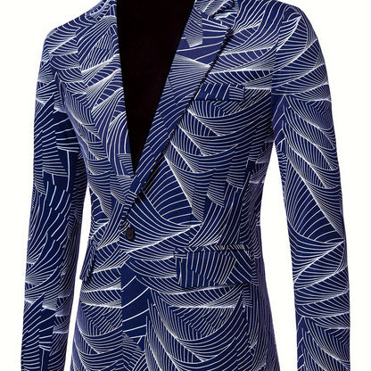 Geometric Wave Printed Blazer Fashion