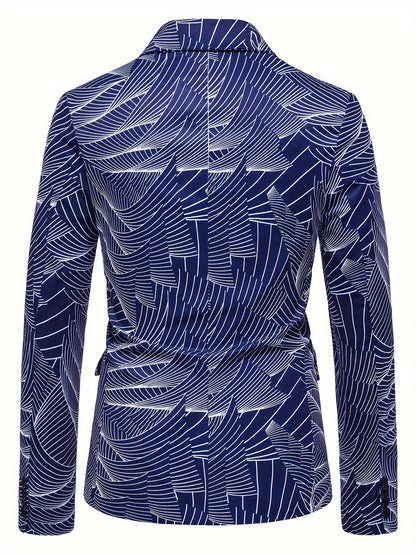 Geometric Wave Printed Blazer Fashion