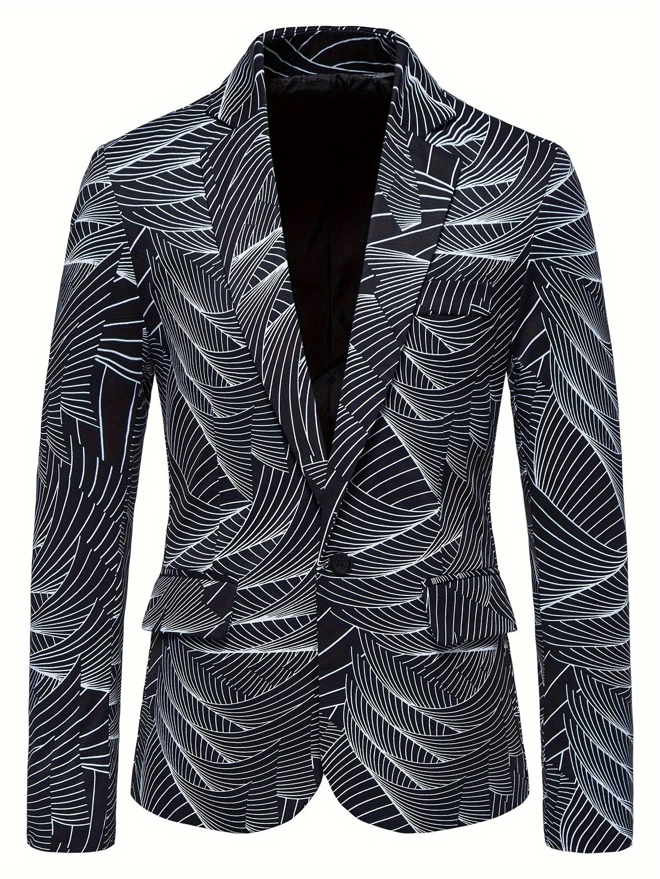 Geometric Wave Printed Blazer Fashion