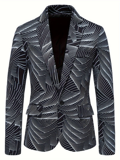 Geometric Wave Printed Blazer Fashion