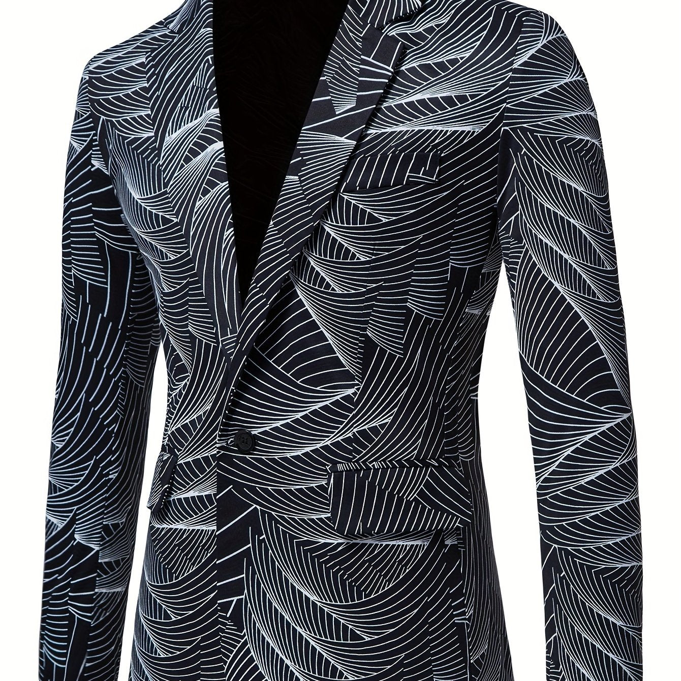Geometric Wave Printed Blazer Fashion