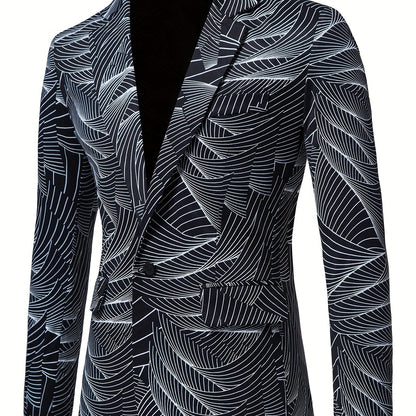Geometric Wave Printed Blazer Fashion