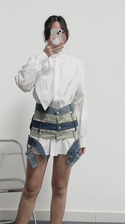 Denim Skirts High Waist Patchwork Buttons